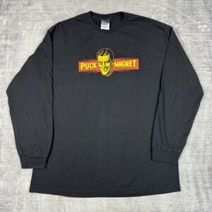 Vtg Hockey Shirt Mens XL Black Puck Magnet Now And Zen Y2K Long Sleeve